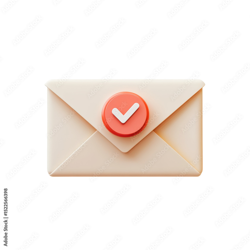 Poster email success graphic of a mail message with check icon and 3d render on transparent background