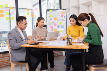 Group of business people working together with dashboard analysis and data management in conference room, Corporate business and dashboard to presentation concept.