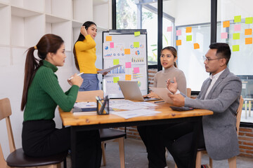 Group of business people working together with dashboard analysis and data management in conference room, Corporate business and dashboard to presentation concept.