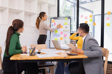 Group of business people working together with dashboard analysis and data management in conference room, Corporate business and dashboard to presentation concept.