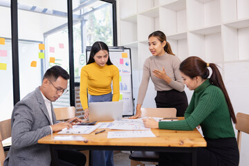 Group of business people working together with dashboard analysis and data management in conference room, Corporate business and dashboard to presentation concept.
