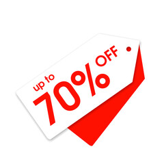 Red Tag Shape PNG with Up to 70% Off, 70 Percent Discount PNG Tag Red, Max 70% Off Text on Red Label PNG