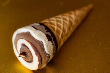 Ice Cream Cone with Chocolate and Vanilla Swirl