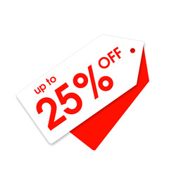 Red Tag PNG with Up to 25% Off Text, Promotional PNG Tag Red with 25 Percent Discount, Max 25% Off Label PNG in Red Tag