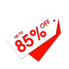 Red Sale PNG Tag Up to 85 Percent Off, Max 85% Discount Tag Red PNG, Red Label PNG Shape with 85% Off