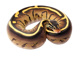 Yellow belly ball python snake reptile close up, isolated on transparent background