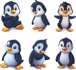 Naklejka premium Penguin Cartoon Character Mascot Vector – Cute Arctic Bird with Flippers and Tuxedo Colors for Kids, Branding, or Winter Designs