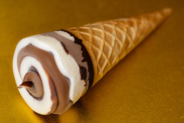 Ice Cream Cone with Chocolate and Vanilla Swirl