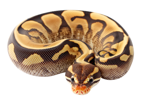 Pastel ball python snake reptile closeup, isolated on transparent background