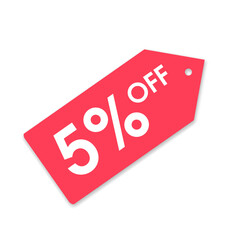 Flat PNG Red Tag with 5% Off Text, 5% Discount Red Label for Promotions, Red Sale Sticker PNG - 5% Off
