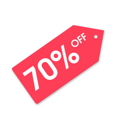 Red PNG Label 70 Percent Discount Tag, 70% Off Red Tag for Sale Promotions, Red Tag Shape PNG with 70 Percent Off