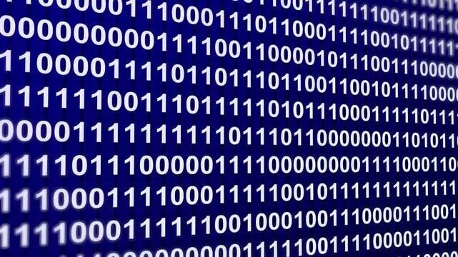Animation of binary code streaming numbers sequence background