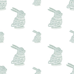 seamless pattern with fashion accessories green small and big size Rabbit textured pattern background.