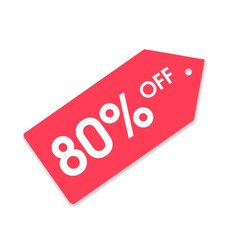 Red Sale Tag 80% Discount PNG, Flat Red Label PNG with 80 Percent Off, PNG Red Tag for 80% Off Deals