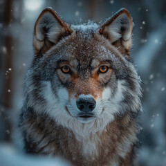 Obraz premium Wolf in the snow, looking alert.