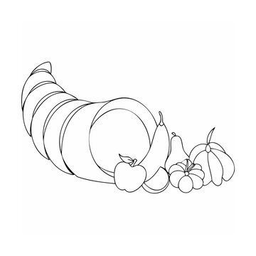 black and white cornucopia harvest clip art preview