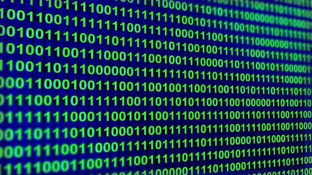 Animation of binary code streaming numbers sequence background