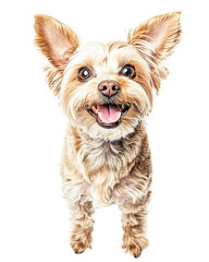 Happy yorkshire terrier dog portrait, isolated on transparent background