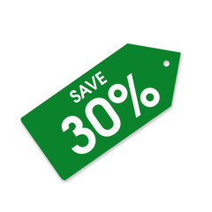 Bright Green Tag with 30 Percent Off Text PNG, 30% Off Deal Green Shape for Digital Use, Clean 30% Discount Label PNG in Green