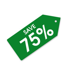 Bright Green 75% Off PNG Tag for Promotions, Tag Label in Green with 75 Percent Discount, High Visibility Green Shape Tag PNG - 75% Off