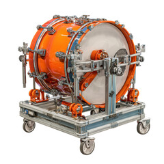 Vibrant Orange Bass Drum on Sleek Transport Cart