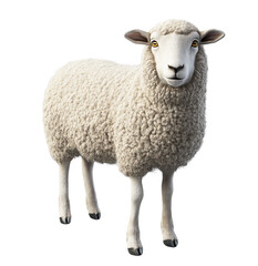 Fototapeta premium A fluffy white sheep standing, isolated on transparent background