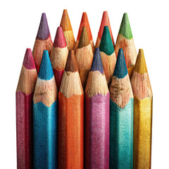 Vibrant Palette of Colored Pencils with Transparent Background