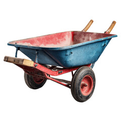 Vintage Blue and Red Wheelbarrow with Transparent Background