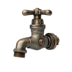 Vintage Brass Faucet with Handle with Transparent Background