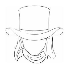 Vector illustration depicting a mysterious silhouette with elegant hat and flowing scarf