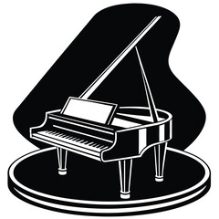 Grand piano black and white illustration music instrument silhouette