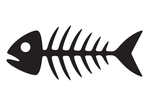fish bone logo silhouette vector illustration, fish skeleton logo icon silhouette, fishbone silhouette swimming vector illustration, skeleton of fish vector silhouette logo design on white background