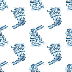 seamless pattern with blue theme silhouettes of a Rabbit textured pattern background.