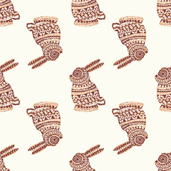 seamless pattern with brown theme silhouettes of a Rabbit textured pattern background.