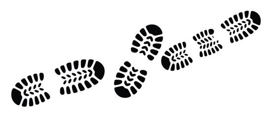 Collection of Black Boot Prints on White Background