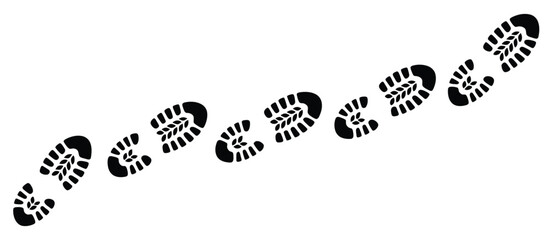 Black Boot Prints on White Background Trail Graphic