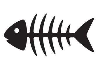 fish bone logo silhouette vector illustration, fish skeleton logo icon silhouette, fishbone silhouette swimming vector illustration, skeleton of fish vector silhouette logo design on white background