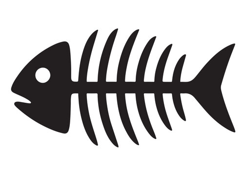 fish bone logo silhouette vector illustration, fish skeleton logo icon silhouette, fishbone silhouette swimming vector illustration, skeleton of fish vector silhouette logo design on white background