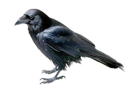 Majestic raven profile dark setting, isolated on transparent background