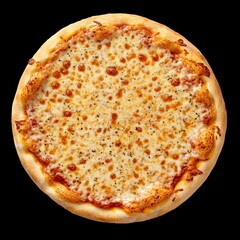 Cheese pizza, studio shot, top view, isolated on transparent background, png, delicious cheesy pizza