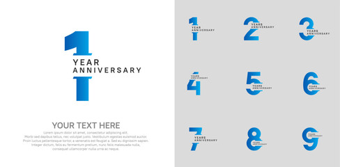 Anniversary logo set vector design, blue and black color for celebration event