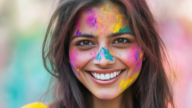 A joyous Indian festival with vividly colored powder being thrown in the air for a stunning celebration, capturing a beautiful moment of happiness and tradition.