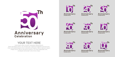 Anniversary logo set vector design, purple color for celebration event