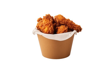 Crispy fried chicken tenders in a brown paper bucket, perfect for a quick meal. background removed