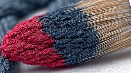 Close up Macro Shot of Paintbrush with Red and Black Paint