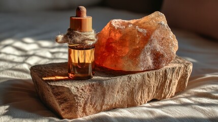 Amber Herbal Oil  Dropper Bottle  Stone Slab  Spa  Wellness  Aromatherapy
