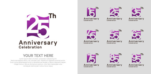 Anniversary logo set vector design, purple color for celebration event