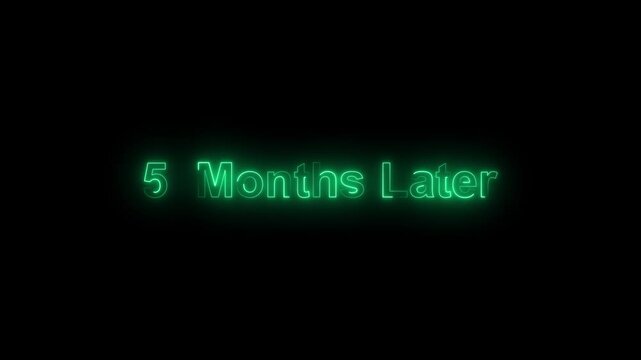 Glowing neon 6 month later text animation. black background, concepts