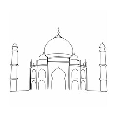 Elegant black and white line drawing of the taj mahal iconic landmark architecture