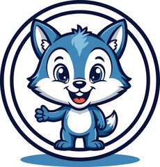 Obraz premium Smiling Blue Wolf Cartoon Vector in Circle for Kids T-Shirts
